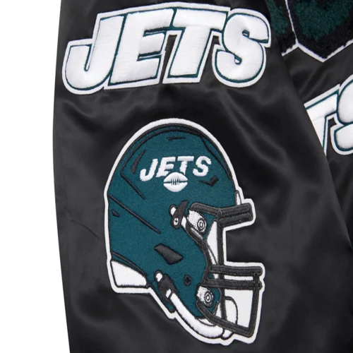 New York Jets Mashup Full-Snap Black Satin Varsity Jacket - Image 9