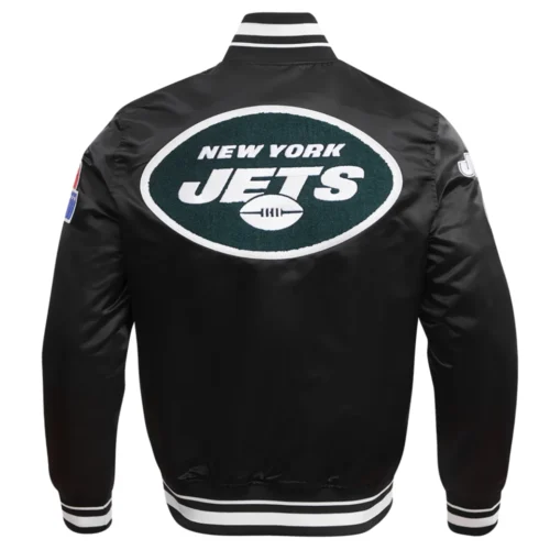 New York Jets Mashup Full-Snap Black Satin Varsity Jacket - Image 4
