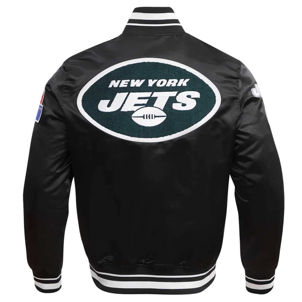 New York Jets Mashup Full-Snap Black Satin Varsity Jacket - Image 4