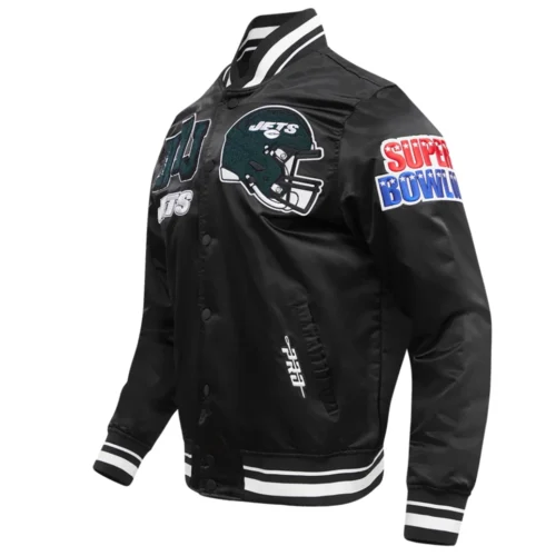 Alternative view of New York Jets Mashup Full-Snap Black Satin Varsity Jacket