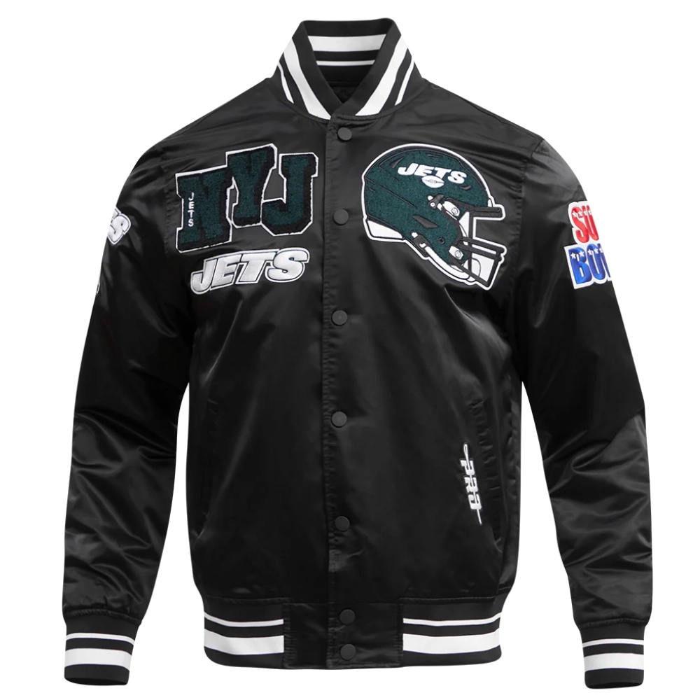 New York Jets Mashup Full-Snap Black Satin Varsity Jacket