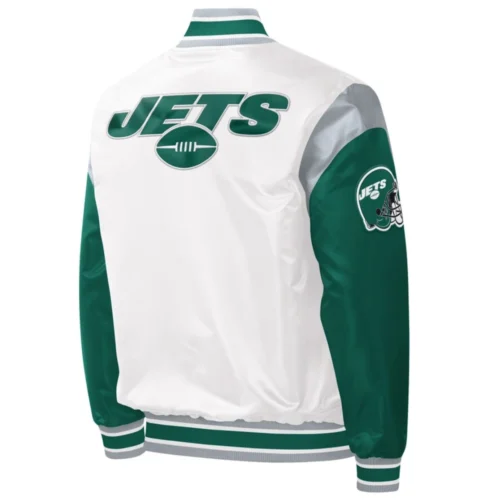 Alternative view of New York Jets Pitch Full-Snap White/Green Satin Varsity Jacket