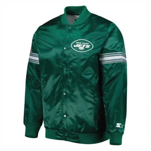 New York Jets Pick & Roll Full-Snap Green Satin Varsity Jacket