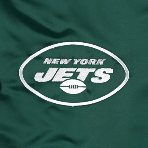 New York Jets Pick & Roll Full-Snap Green Satin Varsity Jacket - Image 3