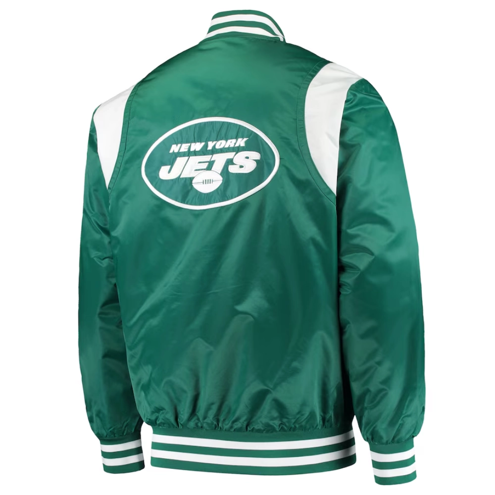 New York Jets Prime Time Green Satin Varsity Jacket - Image 2