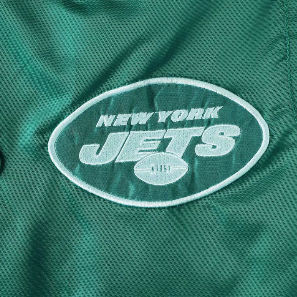 New York Jets Prime Time Green Satin Varsity Jacket - Image 3