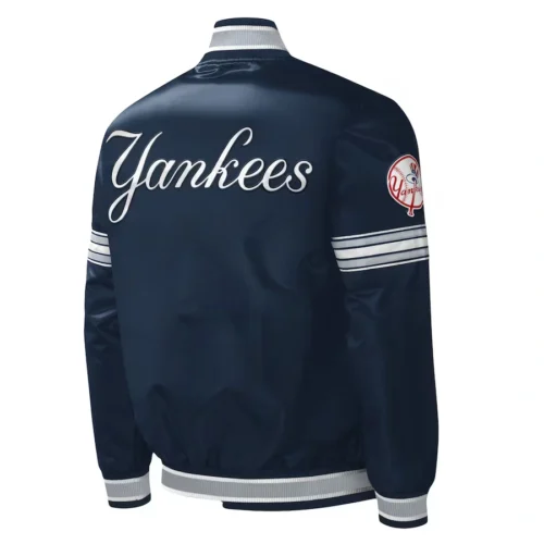Alternative view of New York Yankees Midfield Full-Snap Navy Satin Varsity Jacket