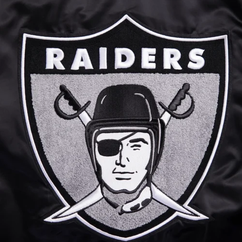 Las Vegas Raiders Retro Classic Full-Snap Black Satin Varsity Jacket - Image 5