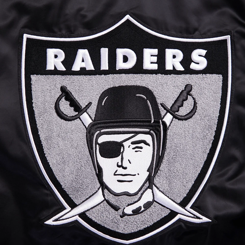 Las Vegas Raiders Retro Classic Full-Snap Black Satin Varsity Jacket - Image 5