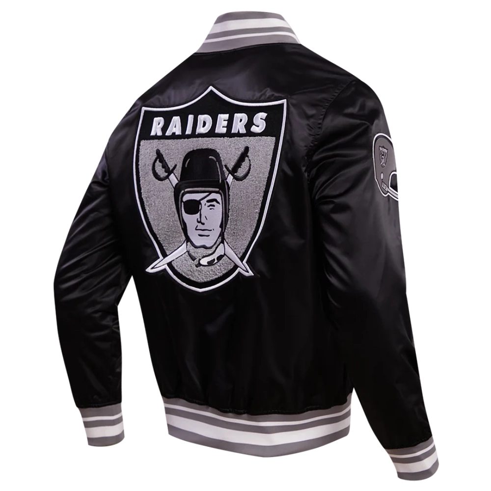 Las Vegas Raiders Retro Classic Full-Snap Black Satin Varsity Jacket - Image 3