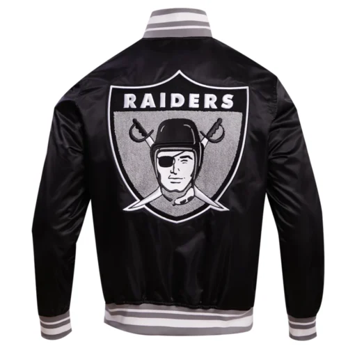 Las Vegas Raiders Retro Classic Full-Snap Black Satin Varsity Jacket - Image 4