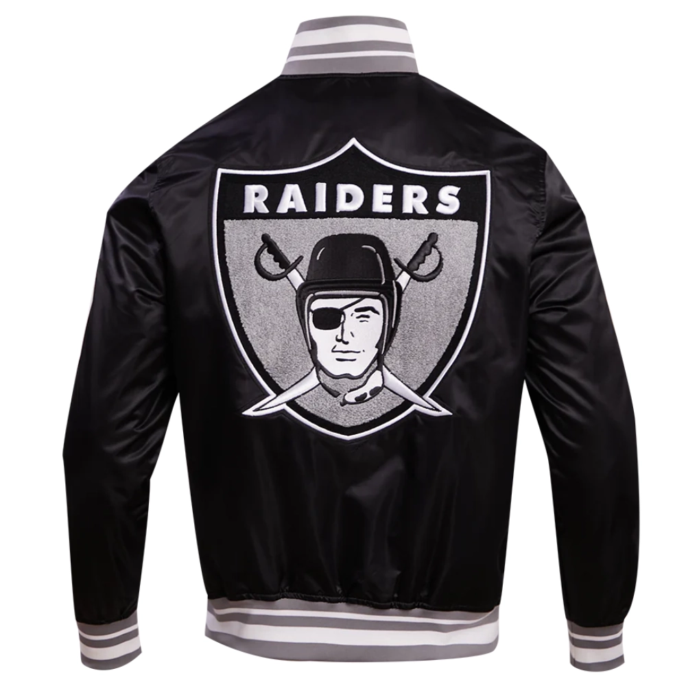 Las Vegas Raiders Retro Classic Full-Snap Black Satin Varsity Jacket - Image 4
