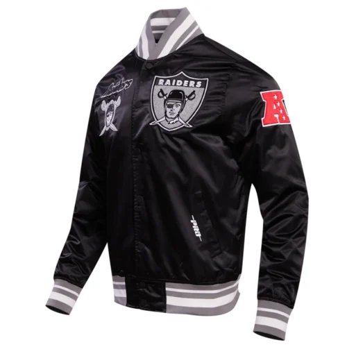 Alternative view of Las Vegas Raiders Retro Classic Full-Snap Black Satin Varsity Jacket