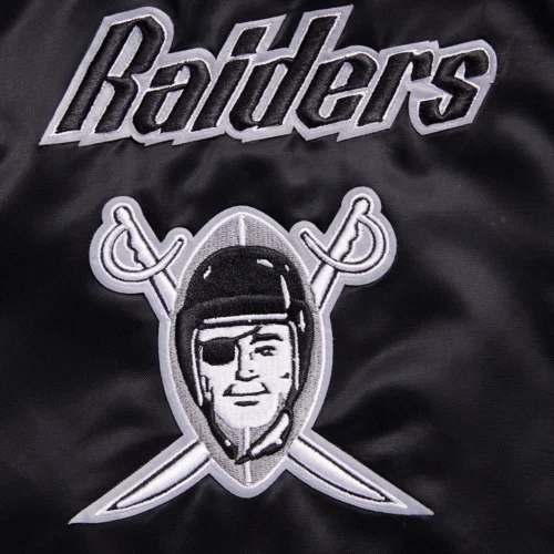 Las Vegas Raiders Retro Classic Full-Snap Black Satin Varsity Jacket - Image 7