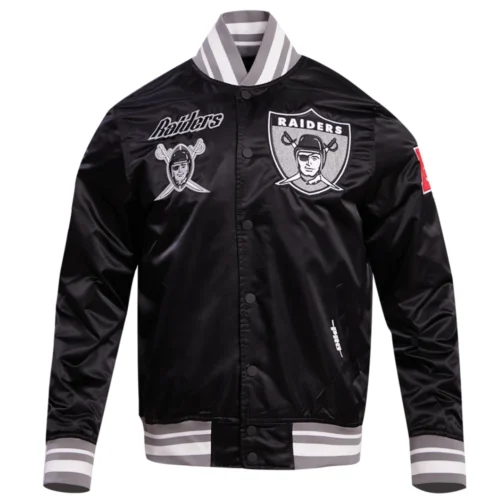 Las Vegas Raiders Retro Classic Full-Snap Black Satin Varsity Jacket