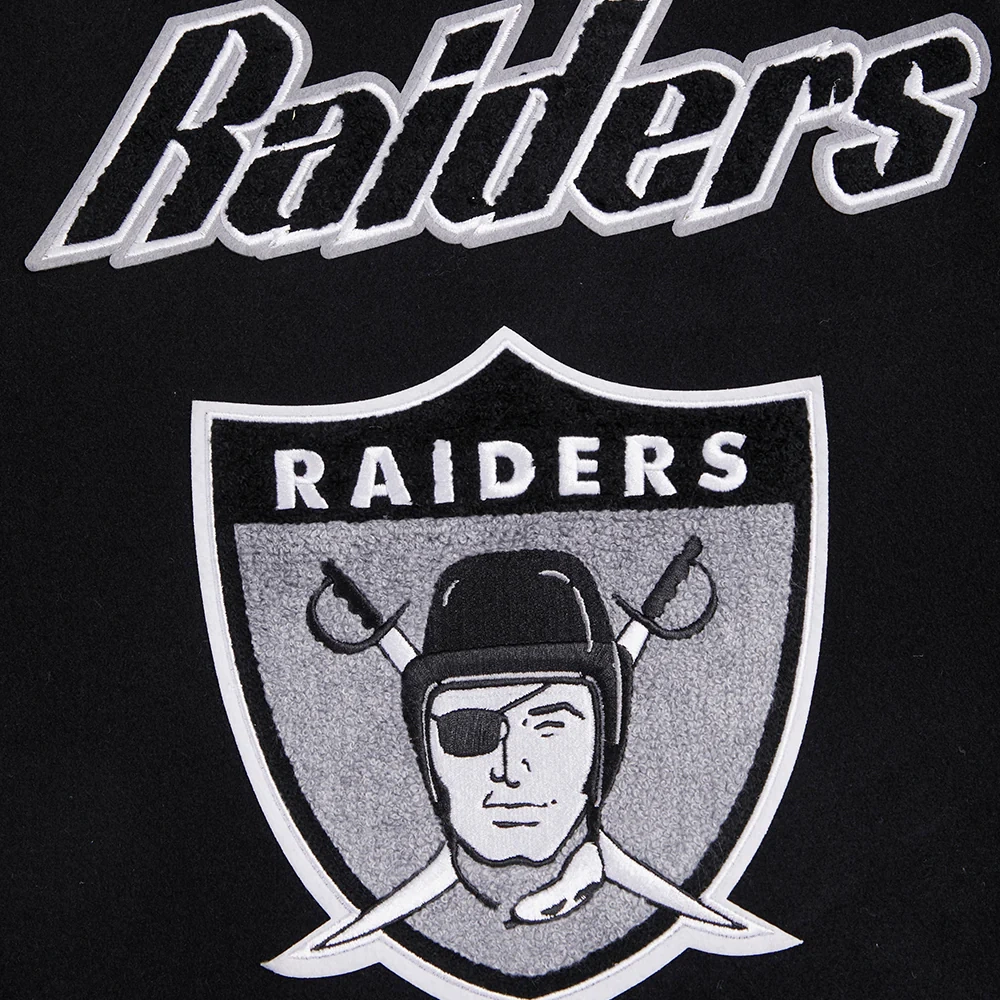 Las Vegas Raiders Retro Classic Women's Black/White Wool & Leather Varsity Jacket - Image 6