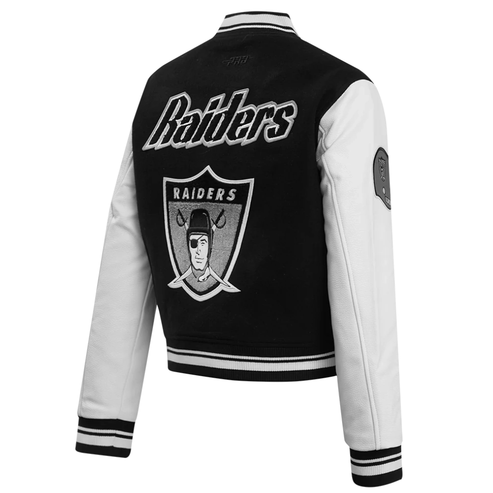 Las Vegas Raiders Retro Classic Women's Black/White Wool & Leather Varsity Jacket - Image 3
