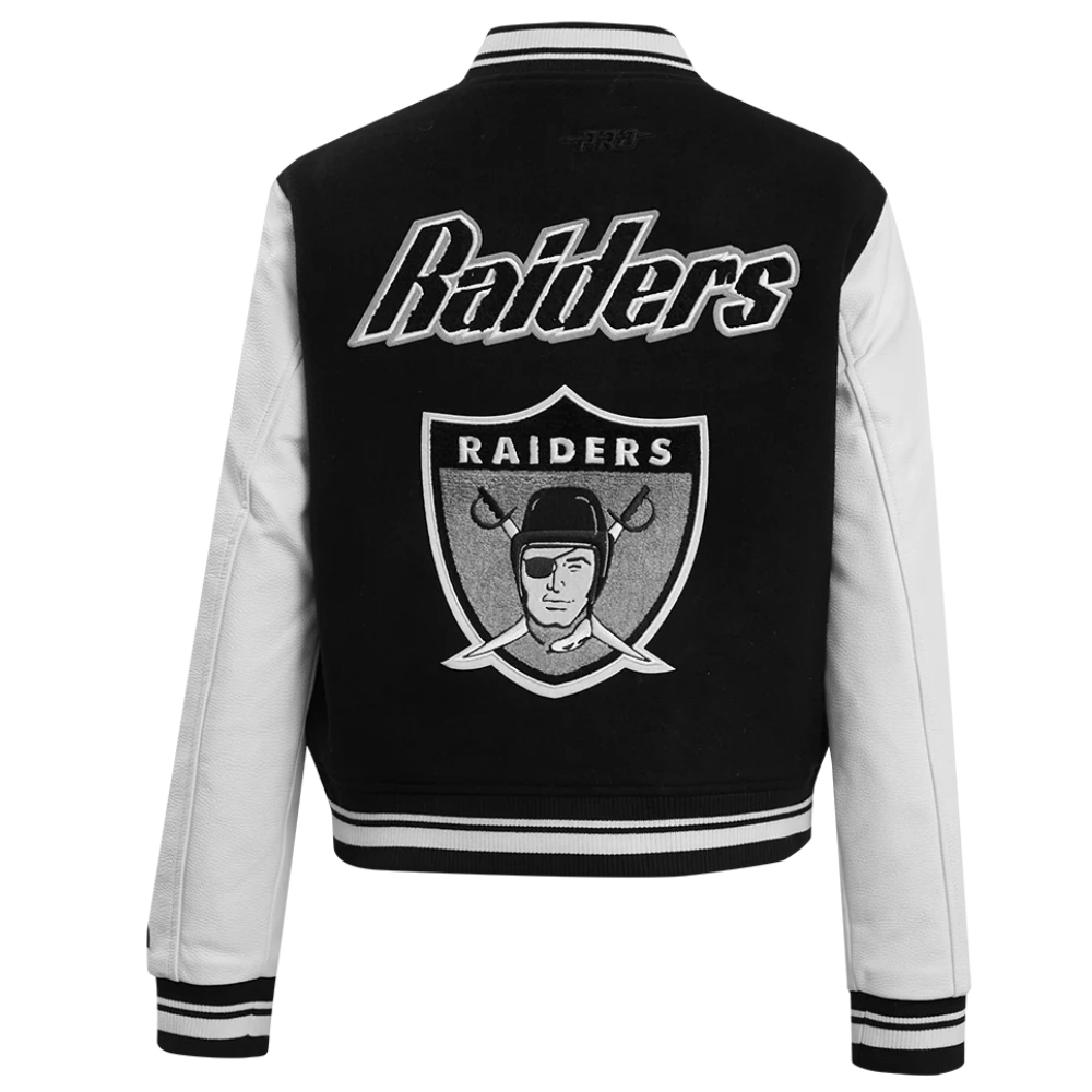 Las Vegas Raiders Retro Classic Women's Black/White Wool & Leather Varsity Jacket - Image 4