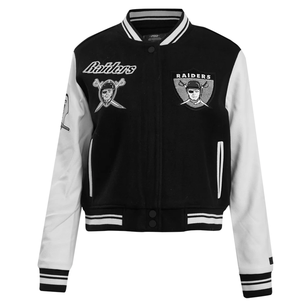 Las Vegas Raiders Retro Classic Women's Black/White Wool & Leather Varsity Jacket