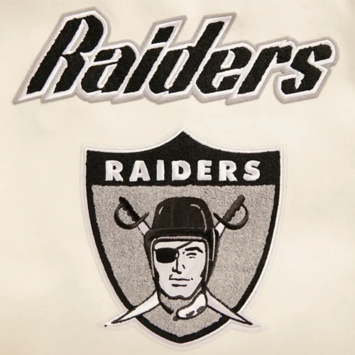 Las Vegas Raiders Retro Classic Women's White/Black Wool & Leather Varsity Jacket - Image 5