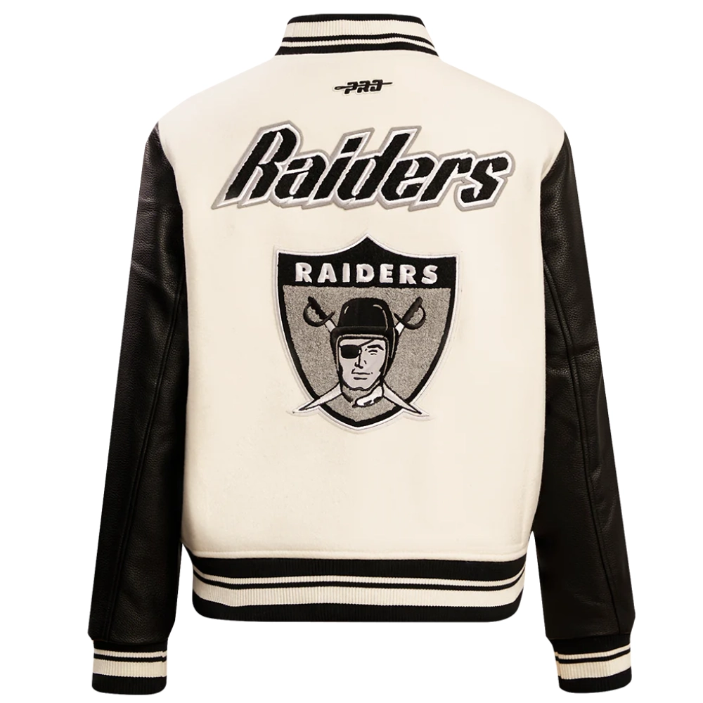 Las Vegas Raiders Retro Classic Women's White/Black Wool & Leather Varsity Jacket - Image 4