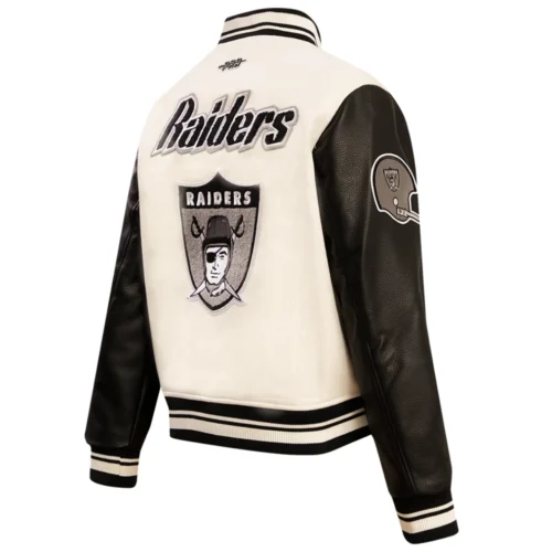Las Vegas Raiders Retro Classic Women's White/Black Wool & Leather Varsity Jacket - Image 3