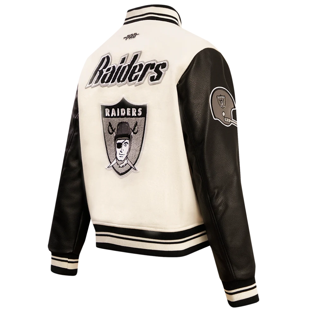Las Vegas Raiders Retro Classic Women's White/Black Wool & Leather Varsity Jacket - Image 3