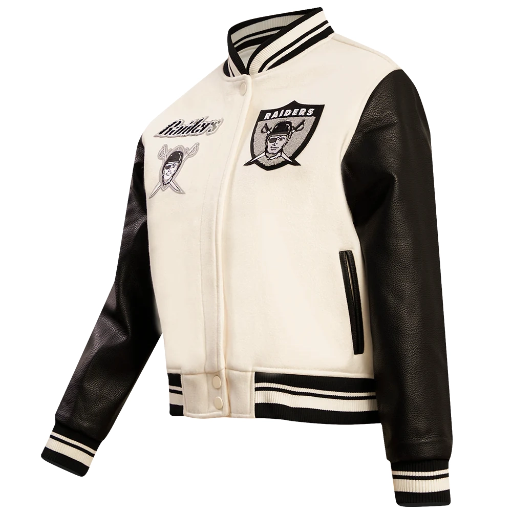 Las Vegas Raiders Retro Classic Women's White/Black Wool & Leather Varsity Jacket - Image 2
