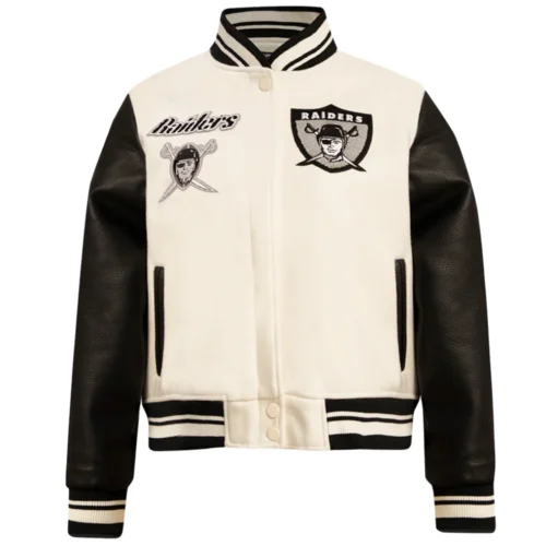 Las Vegas Raiders Retro Classic Women's White/Black Wool & Leather Varsity Jacket