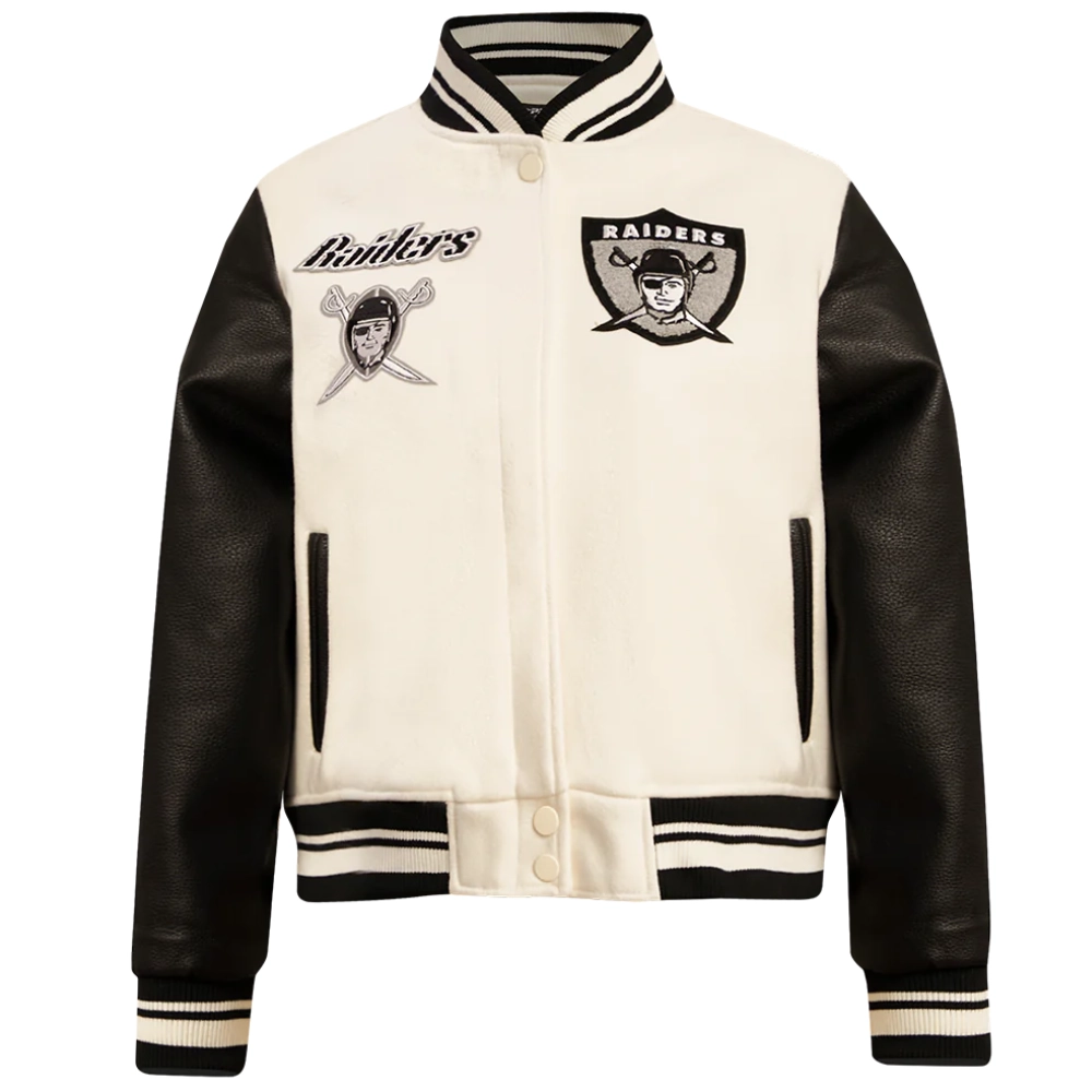 Las Vegas Raiders Retro Classic Women's White/Black Wool & Leather Varsity Jacket