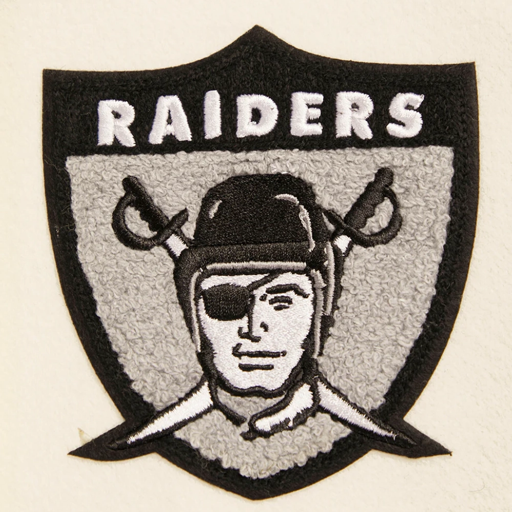 Las Vegas Raiders Retro Classic Women's White/Black Wool & Leather Varsity Jacket - Image 6