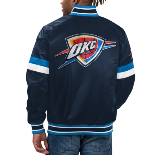 Alternative view of Oklahoma City Thunder Home Game Navy Satin Varsity Jacket
