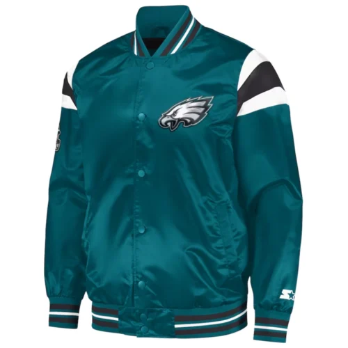 Philadelphia Eagles Full-Snap Green Satin Varsity Jacket