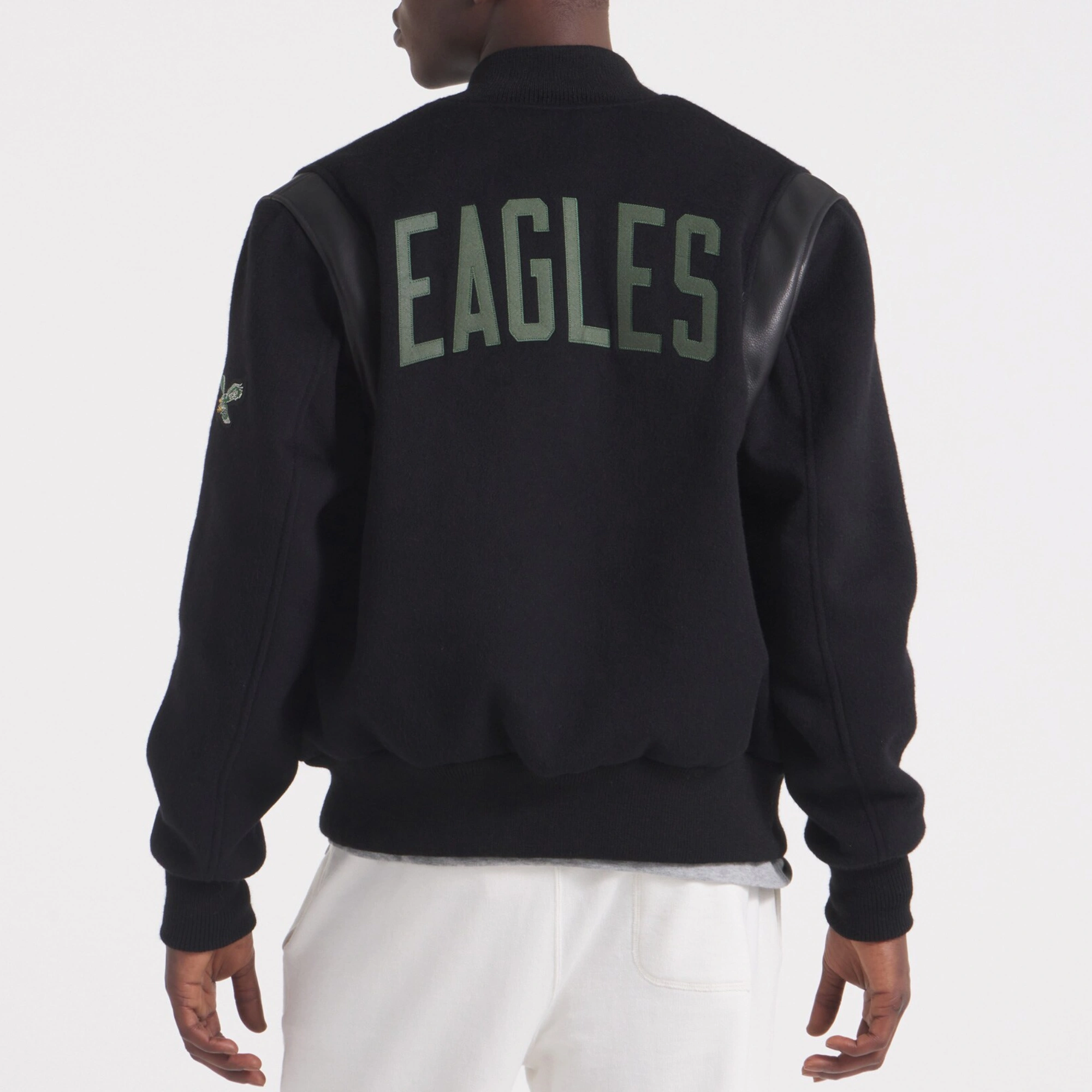 Philadelphia Eagles Cashmere Coaches Black Wool Varsity Jacket - Image 2