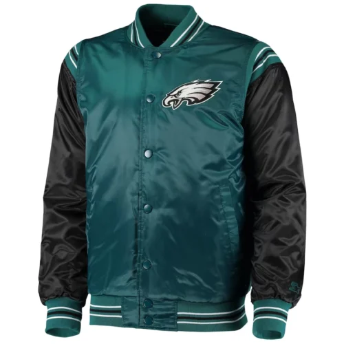 Philadelphia Eagles The Enforcer Green/Black Satin Varsity Jacket