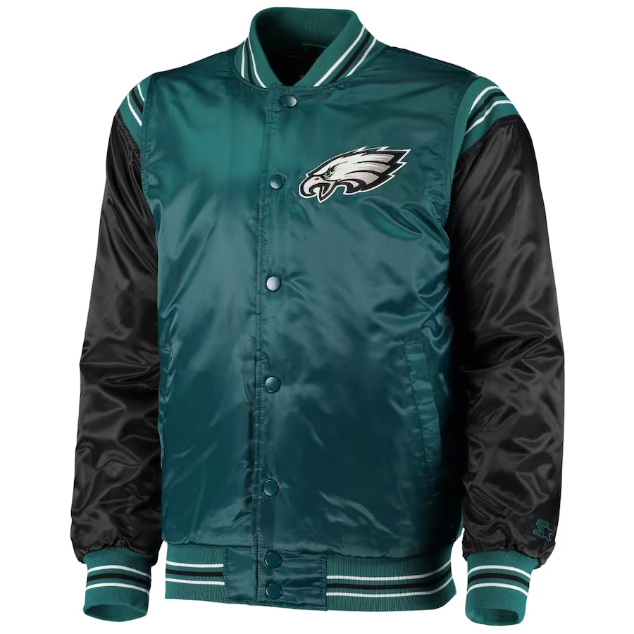 Philadelphia Eagles The Enforcer Green/Black Satin Varsity Jacket
