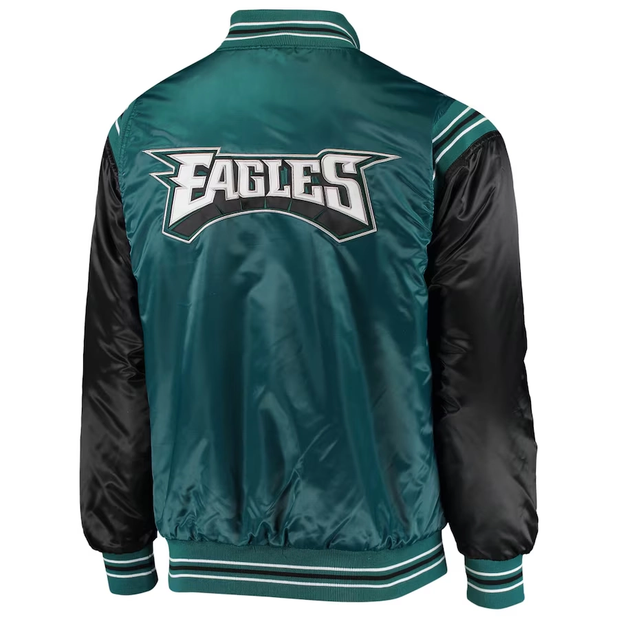 Philadelphia Eagles The Enforcer Green/Black Satin Varsity Jacket - Image 2
