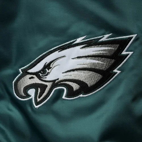 Philadelphia Eagles The Enforcer Green/Black Satin Varsity Jacket - Image 3