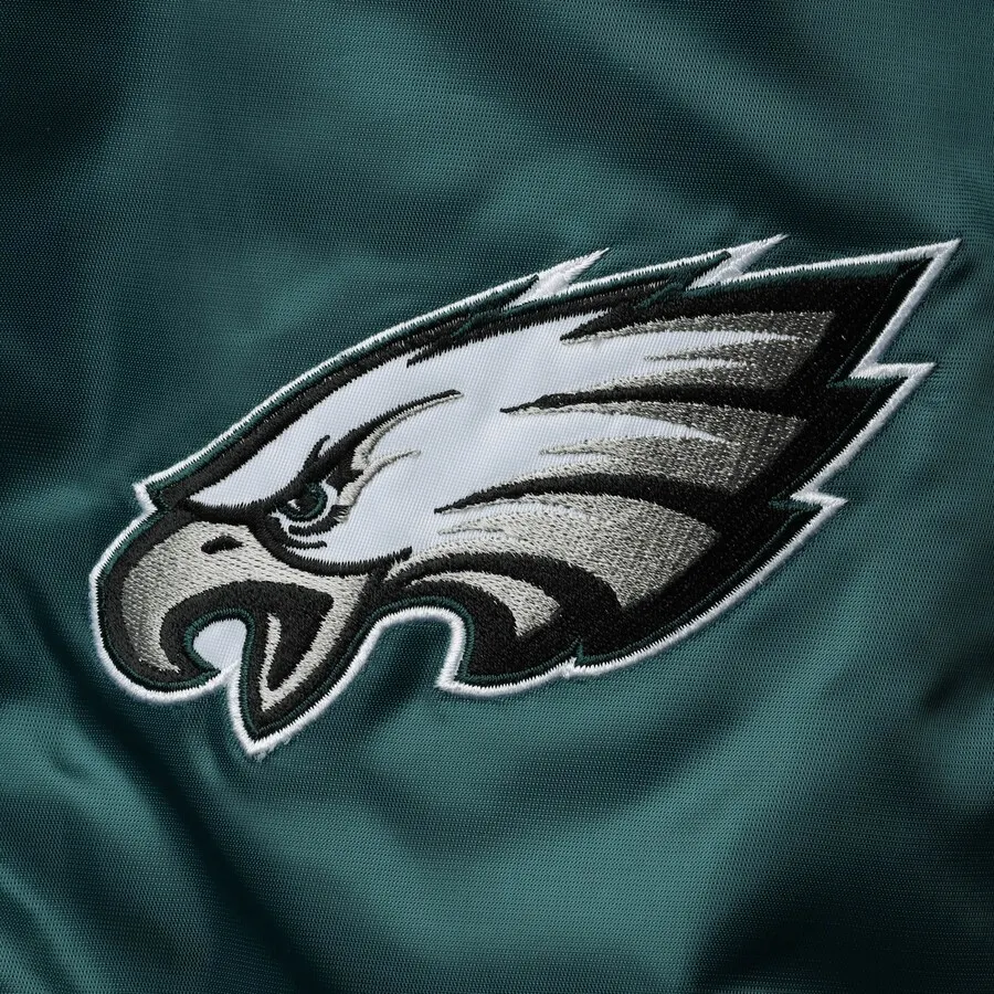 Philadelphia Eagles The Enforcer Green/Black Satin Varsity Jacket - Image 3