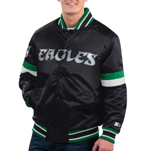 Philadelphia Eagles Gridiron Classics Home Game Black Satin Varsity Jacket