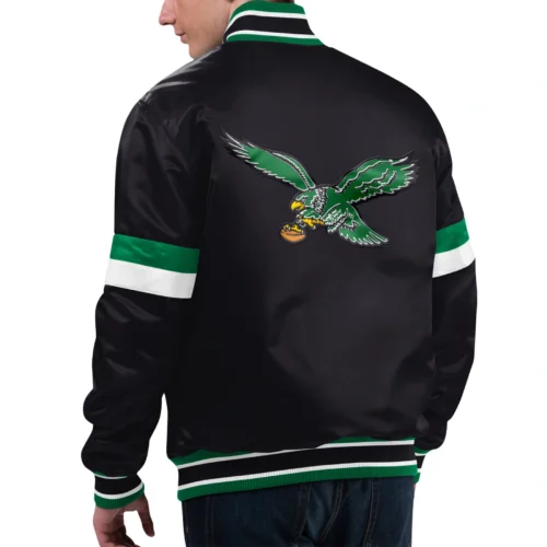 Alternative view of Philadelphia Eagles Gridiron Classics Home Game Black Satin Varsity Jacket