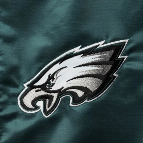 Philadelphia Eagles Leader Black/Green Satin Varsity Jacket - Image 3