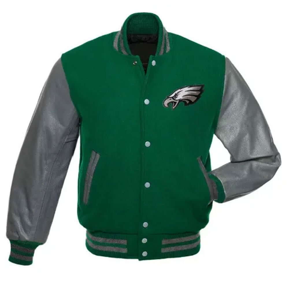 Philadelphia Eagles Letterman Gray/Green Wool & Leather Varsity Jacket