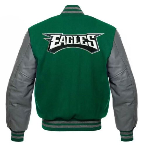 Alternative view of Philadelphia Eagles Letterman Gray/Green Wool & Leather Varsity  Jacket