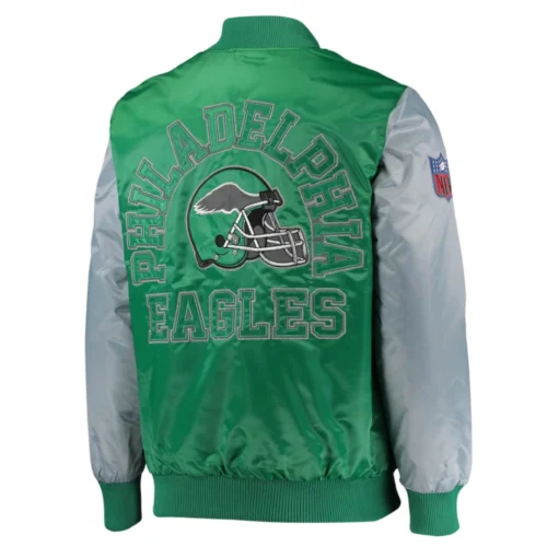 Alternative view of Philadelphia Eagles Locker Room Throwback Green/Grey Satin Varsity Jacket