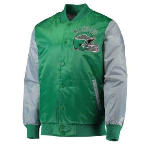 Philadelphia Eagles Locker Room Throwback Green/Grey Satin Varsity Jacket