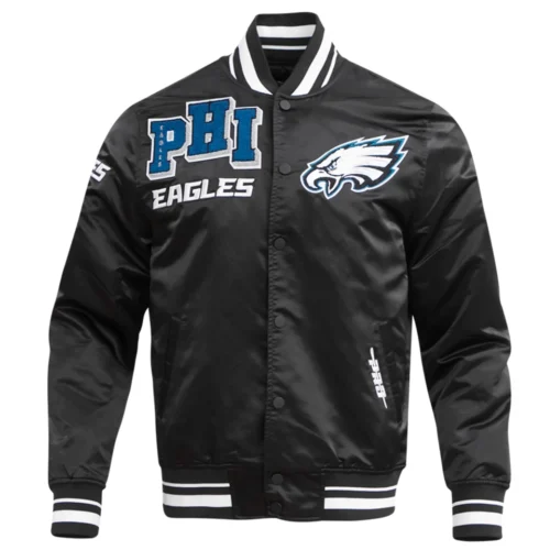 Philadelphia Eagles Mashup Full-Snap Black Satin Varsity Jacket