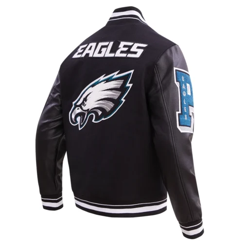 Philadelphia Eagles Mashup Black Wool & Leather Varsity Jacket - Image 3