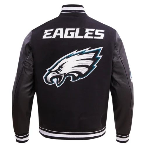 Philadelphia Eagles Mashup Black Wool & Leather Varsity Jacket - Image 4