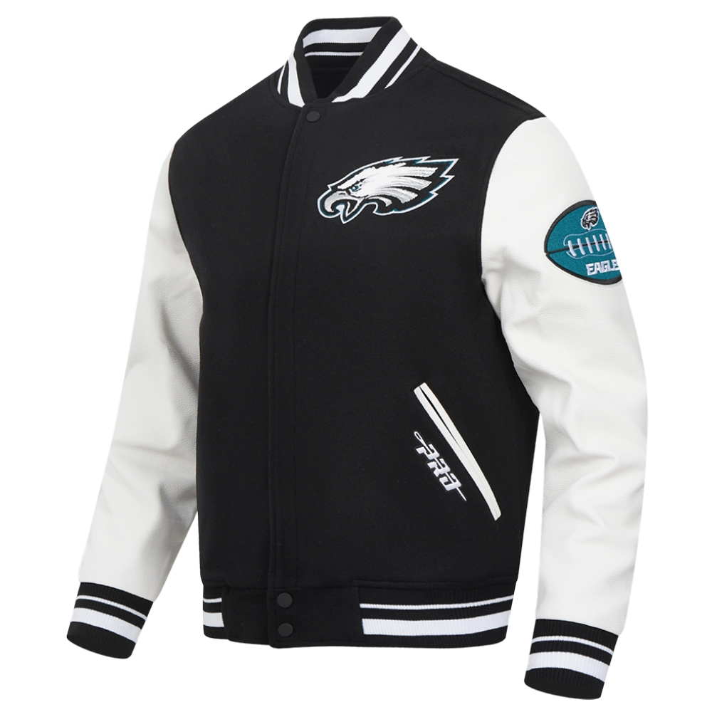Philadelphia Eagles Old English Black/White Wool & Leather Varsity Jacket - Image 2